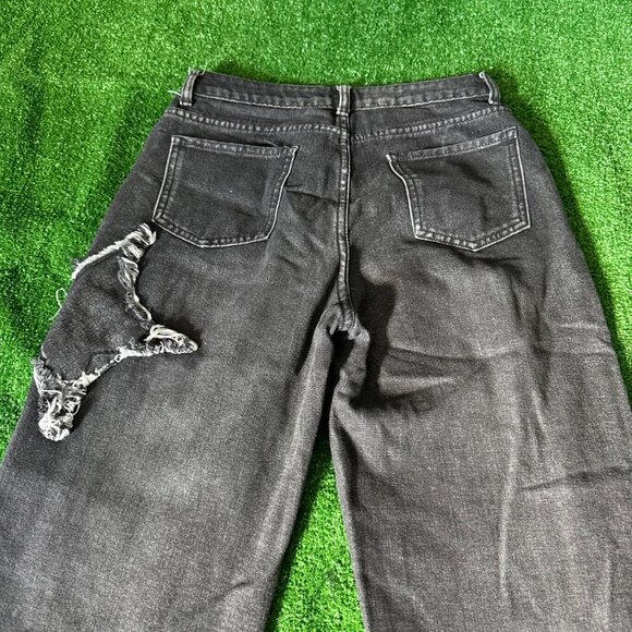 SHEIN Star Pattern Raw Trim Straight Leg Black Jeans Denim Pants Petite Size S - Picture 14 of 14